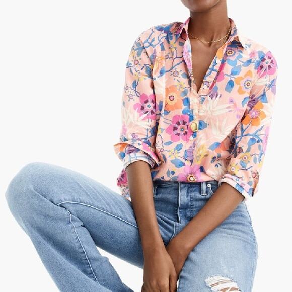J. Crew Liberty London Floral Classic Popover Shirt Pavilion Pink Multi Blouse - Picture 1 of 11
